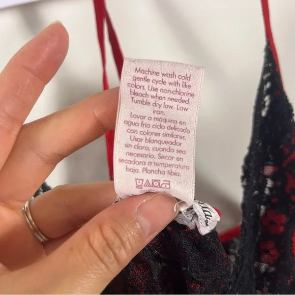 Linea Donatella Womens Red Black Lace Chemise Slip Dress Vampire 2X Romantic - Picture 8 of 10